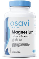 Osavi magnesium balance & relax supplement bottle, 90 vegan capsules for stress relief and better sleep.